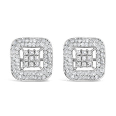 10K White Gold 1.00 Cttw Diamond Composite and Halo Stud Earrings (I-J Color, I1-I2 Clarity)