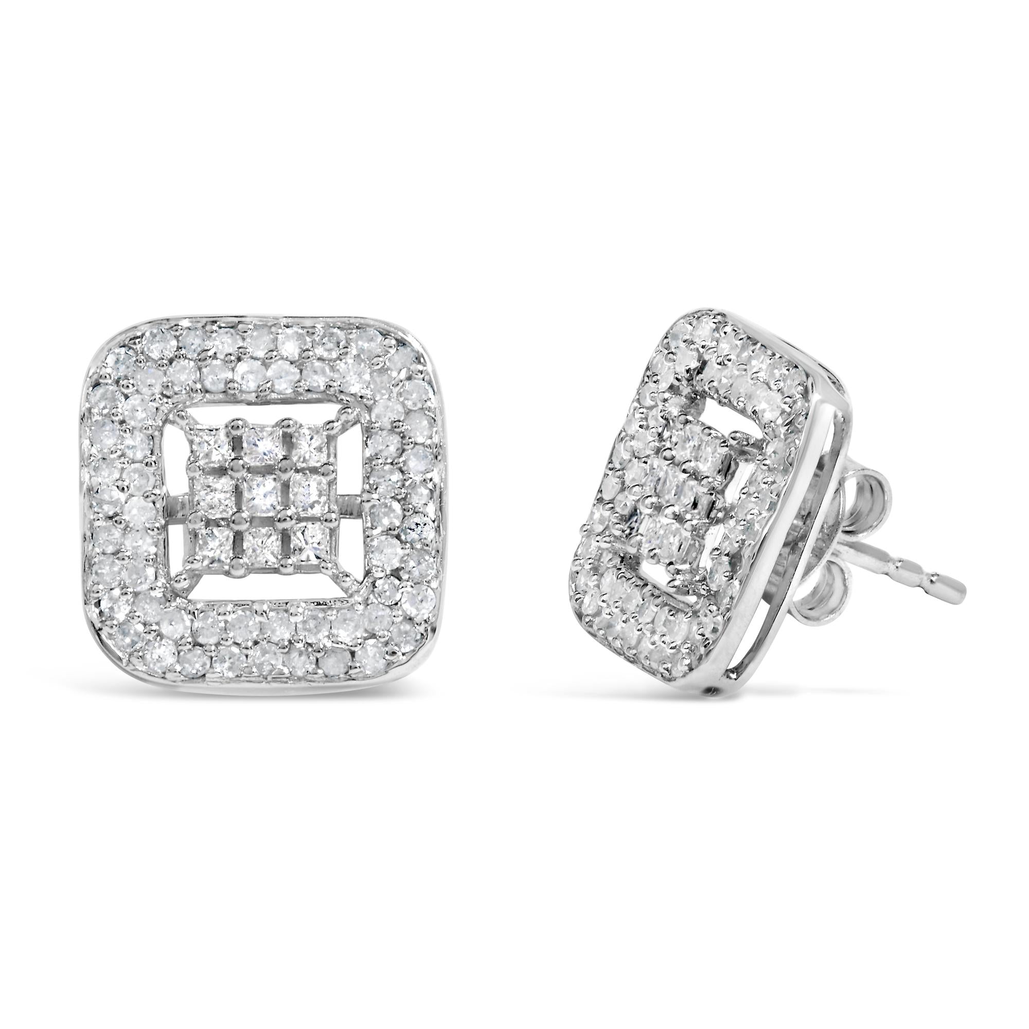 10K White Gold 1.00 Cttw Diamond Composite and Halo Stud Earrings (I-J Color, I1-I2 Clarity)