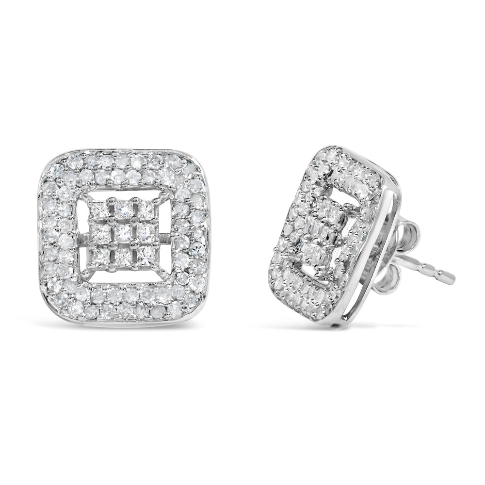 10K White Gold 1.00 Cttw Diamond Composite and Halo Stud Earrings (I-J Color, I1-I2 Clarity)
