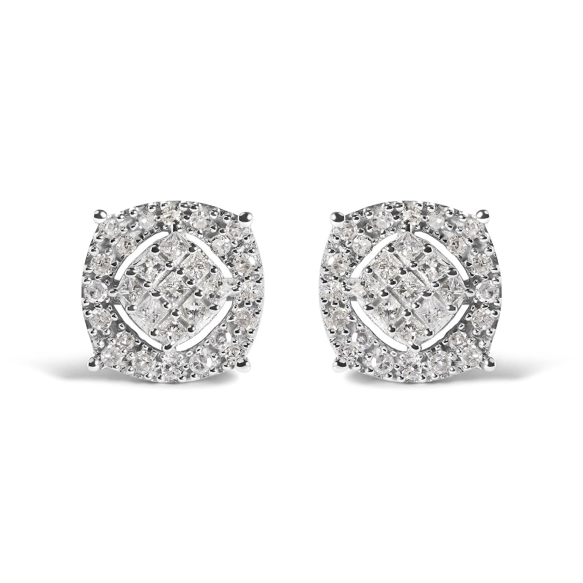 10K White Gold 1/2 Cttw Diamond Cushion Shaped Composite Stud Earrings (I-J Color, I1-I2 Clarity)