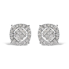 10K White Gold 1/2 Cttw Diamond Cushion Shaped Composite Stud Earrings (I-J Color, I1-I2 Clarity)
