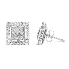 10K White Gold 3/4 Cttw Princess Diamond Composite and Halo Stud Earring (H-I Color, SI2-I1 Clarity)