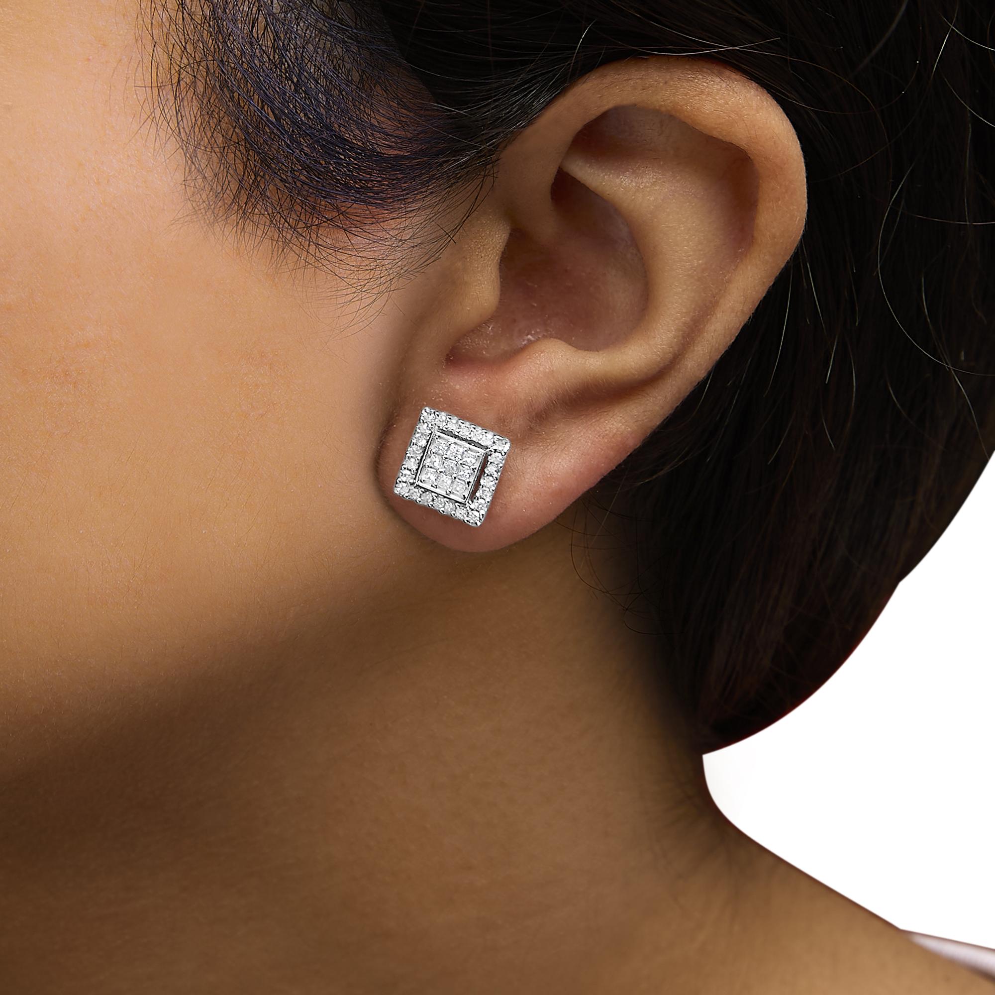 10K White Gold 3/4 Cttw Princess Diamond Composite and Halo Stud Earring (H-I Color, SI2-I1 Clarity)