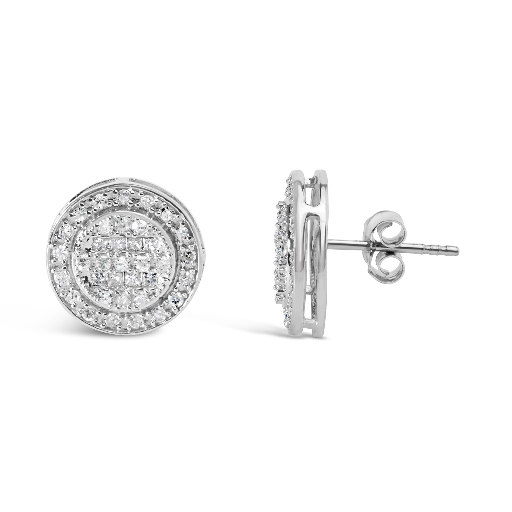 10K White Gold 3/4 Cttw Diamond Composite with Halo Stud Earrings (H-I Color, SI1-SI2 Clarity)