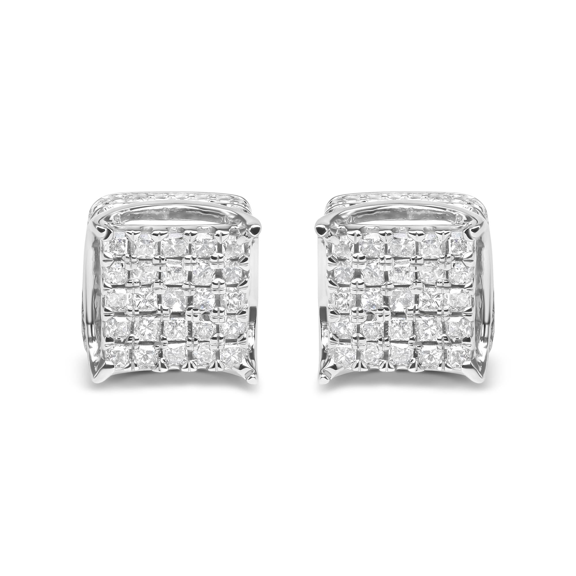 10K White Gold 1/2 Cttw Princess Cut Diamond Square Shaped Multi Stone Stud Earrings (H-I Color, SI1-SI2 Clarity)