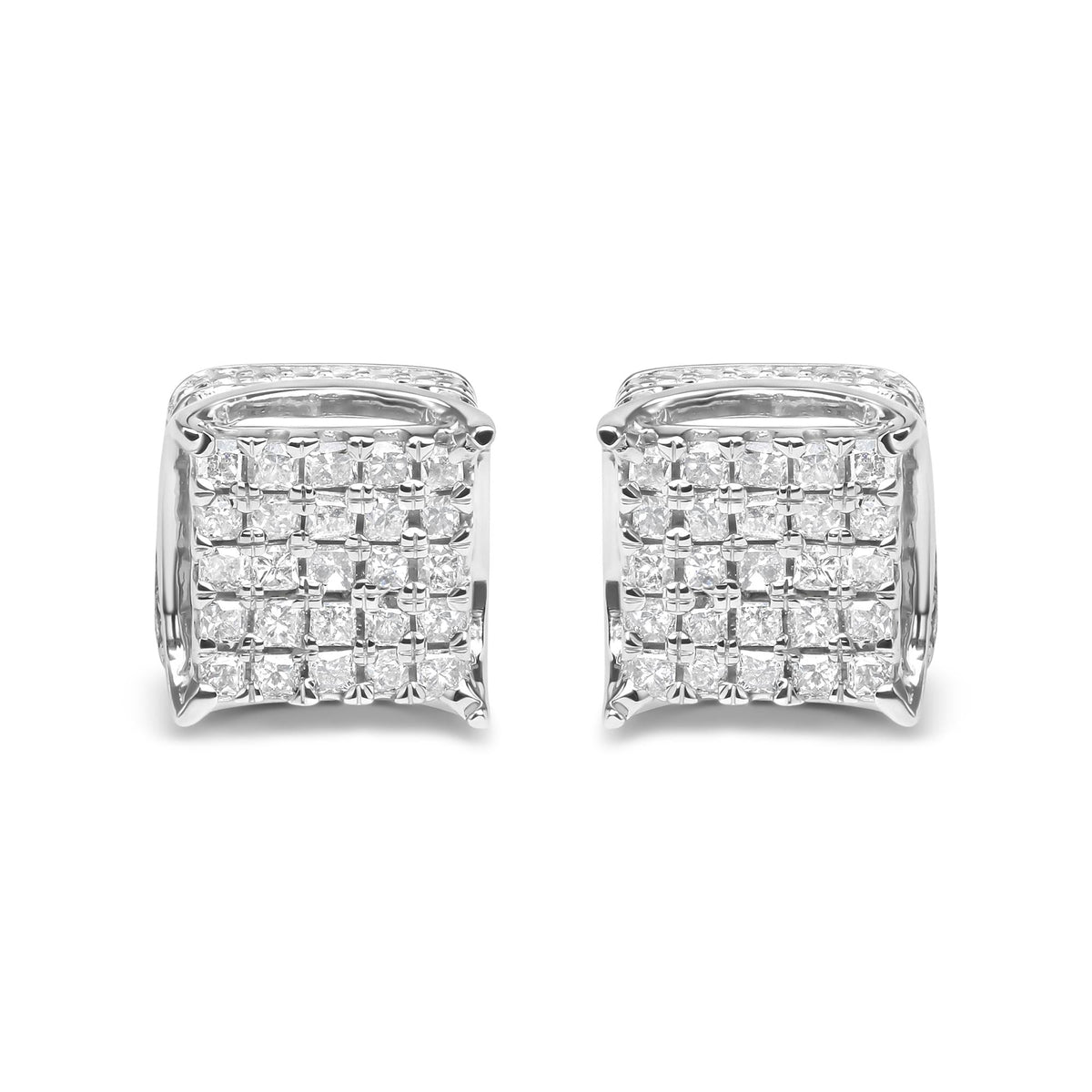10K White Gold 1/2 Cttw Princess Cut Diamond Square Shaped Multi Stone Stud Earrings (H-I Color, SI1-SI2 Clarity)