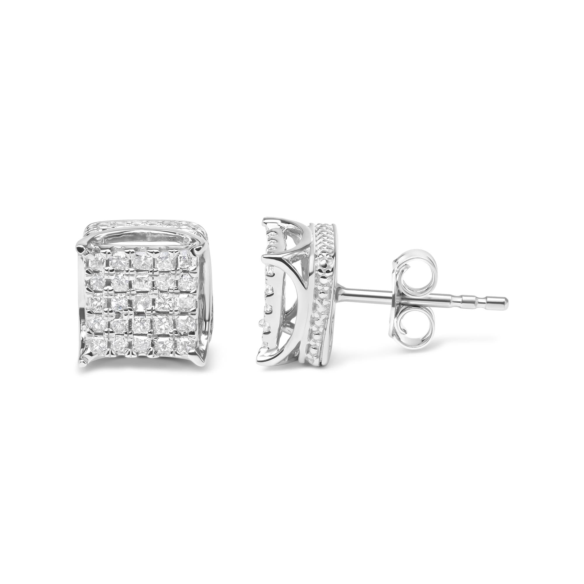 10K White Gold 1/2 Cttw Princess Cut Diamond Square Shaped Multi Stone Stud Earrings (H-I Color, SI1-SI2 Clarity)