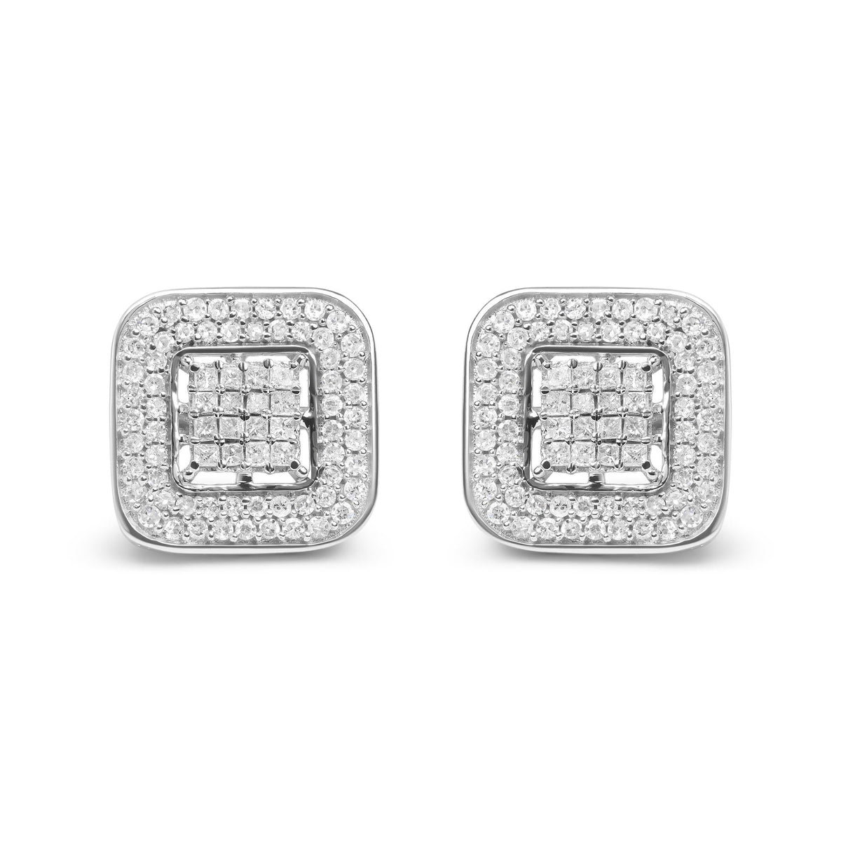 10K White Gold 1.0 Cttw Round and Princess Cut Diamond Composite Open Halo Stud Earrings (H-I Color, SI1-SI2 Clarity)