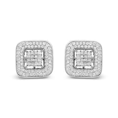 10K White Gold 1.0 Cttw Round and Princess Cut Diamond Composite Open Halo Stud Earrings (H-I Color, SI1-SI2 Clarity)