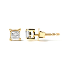 10K Yellow Gold 3/4 Cttw Princess-Cut Square Near Colorless Diamond Classic 4-Prong Solitaire Stud Earrings (J-K Color, I2-I3 Clarity)