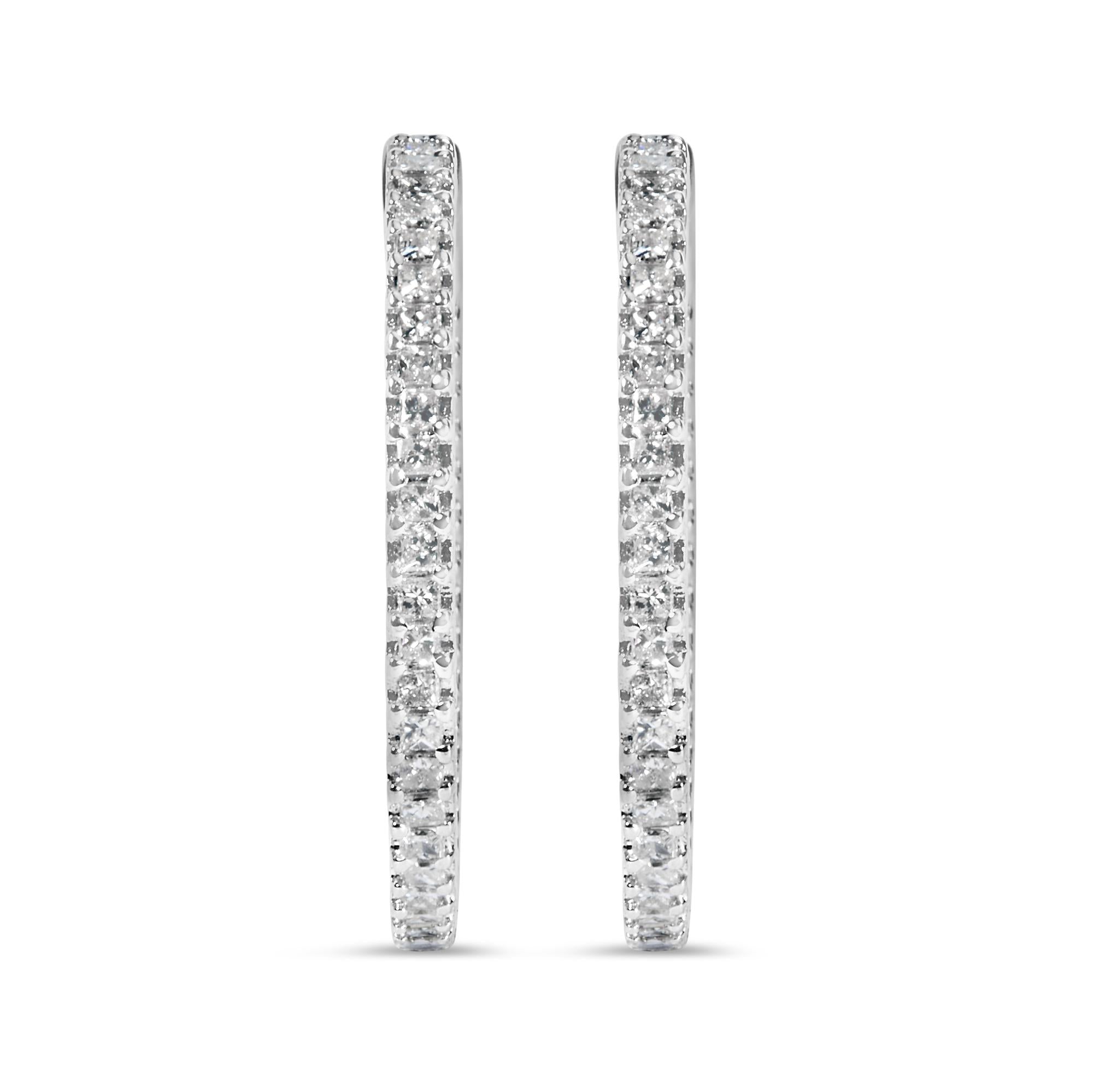 925 Sterling Silver 1.0 Cttw Princess Diamond Inside Out Hoop Earrings (I-J Color, I1-I2 Clarity) - 23 MM