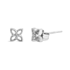 925 Sterling Silver Diamond Accent 4 Petal Flower Stud Earring (H-I Color, I1-I2 Clarity)