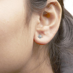 925 Sterling Silver Diamond Accent 4 Petal Flower Stud Earring (H-I Color, I1-I2 Clarity)