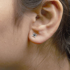 .925 Sterling Silver Blue Diamond Accent 4 Petal Flower Stud Earring (Blue Color, SI1-SI2 Clarity)