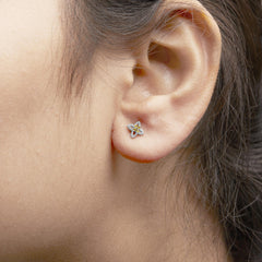 925 Sterling Silver Yellow Diamond Accent 4 Petal Flower Stud Earring (Yellow Color, SI1-SI2 Clarity)