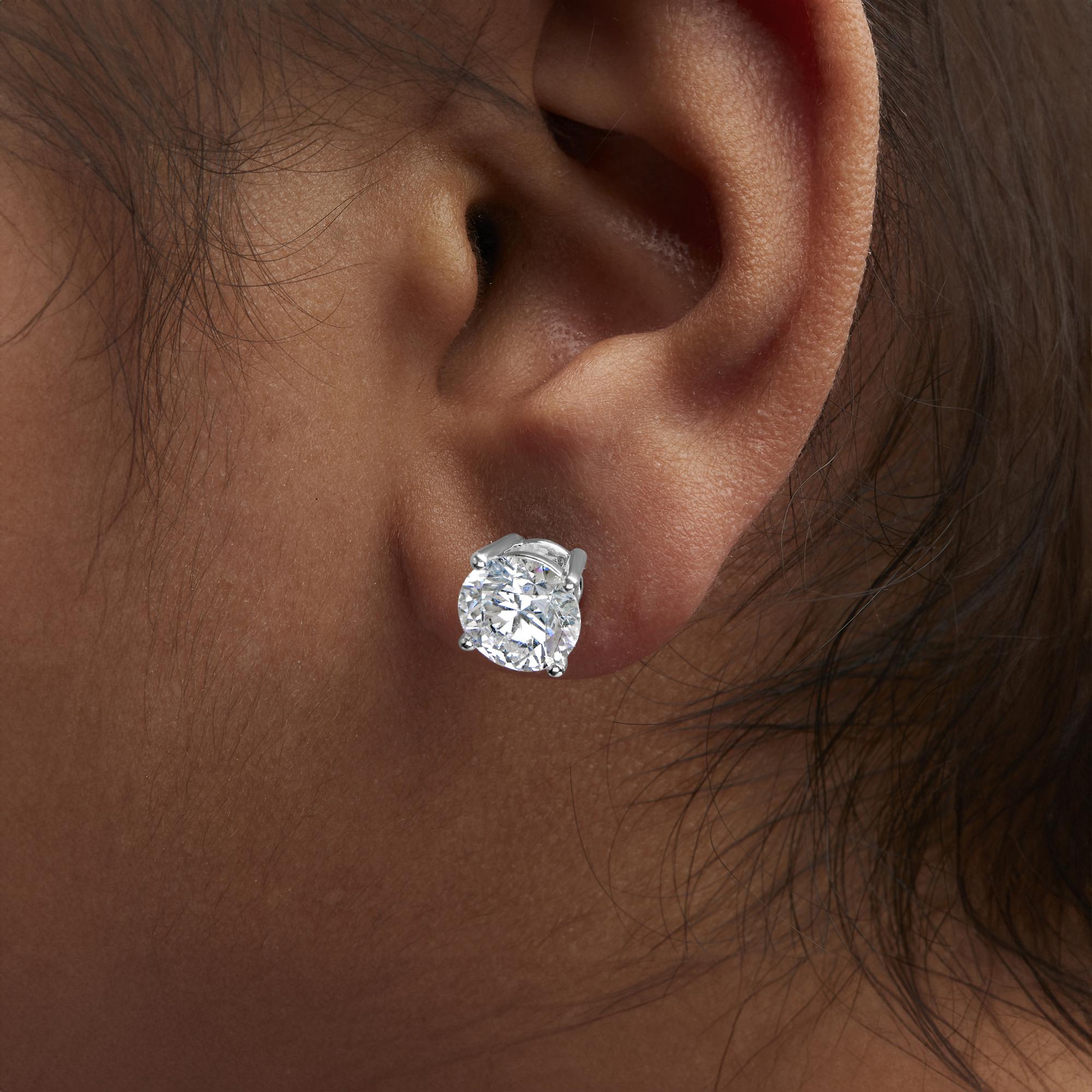 IGI Certified 14K White Gold 5.00 Cttw Round Brilliant-Cut Lab Grown Diamond Classic 4-Prong Stud Earrings with Screw Backs (F-G Color, SI1 Clarity)