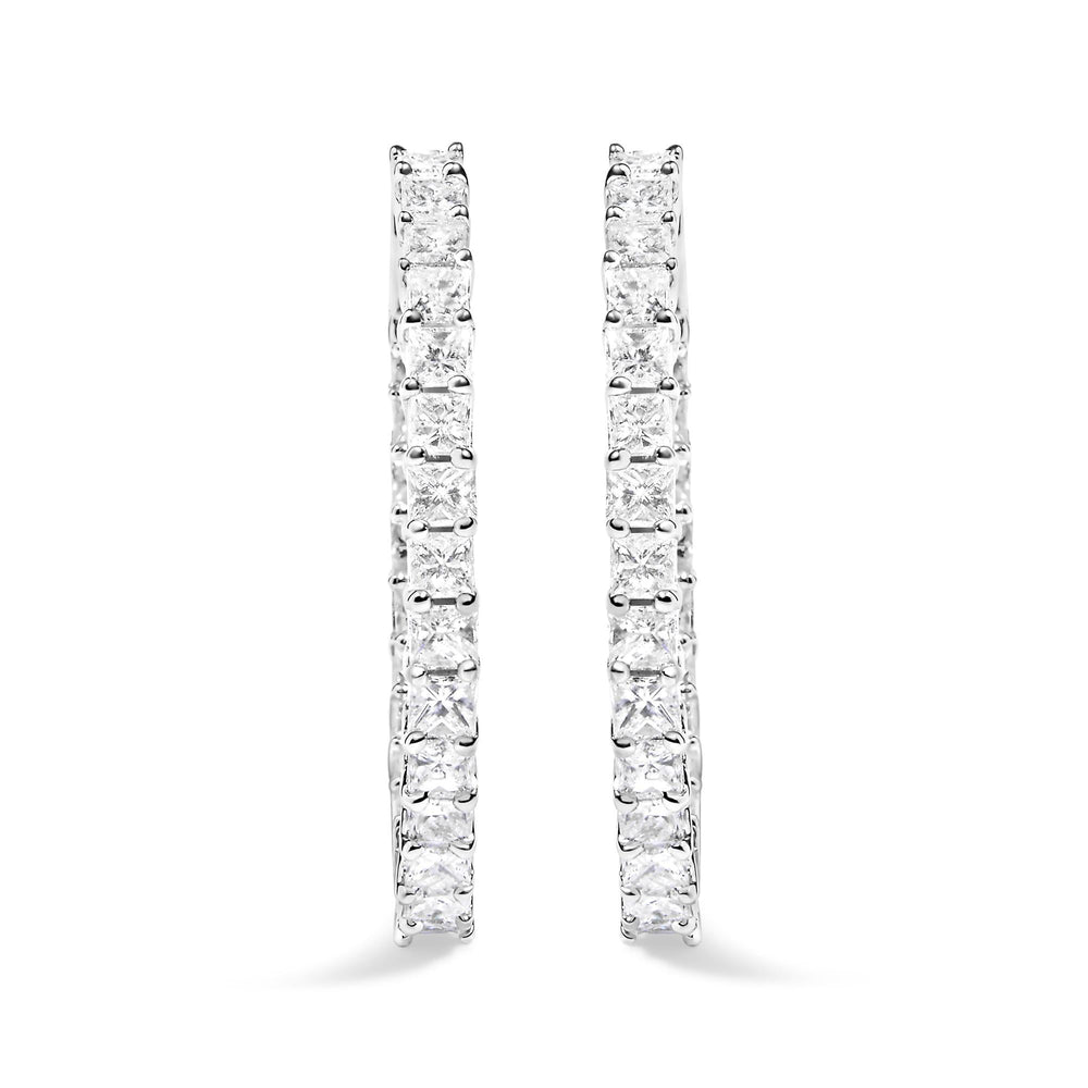 14K White Gold Natural Princess Cut Diamond Inside Out Hoop Earrings (G-H Color, SI2-I1 Clarity)