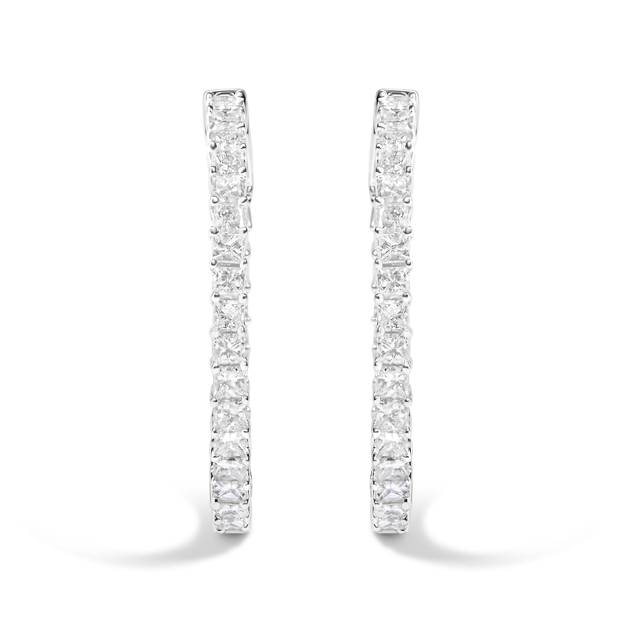 14K White Gold Natural Princess Cut Diamond Inside Out Hoop Earrings (G-H Color, SI2-I1 Clarity)