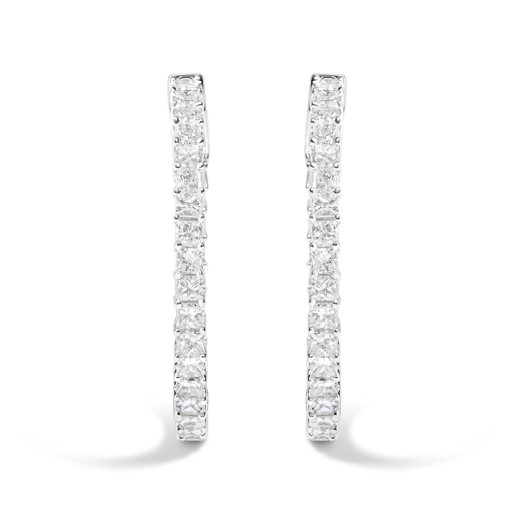 14K White Gold Natural Princess Cut Diamond Inside Out Hoop Earrings (G-H Color, SI2-I1 Clarity)