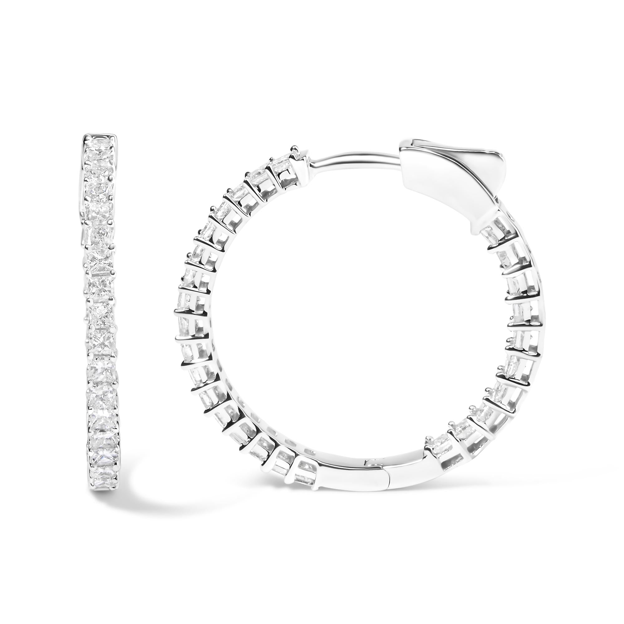 14K White Gold Natural Princess Cut Diamond Inside Out Hoop Earrings (G-H Color, SI2-I1 Clarity)