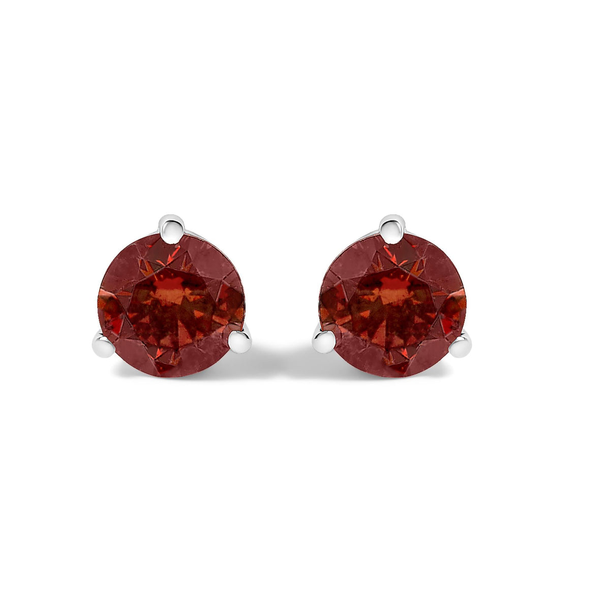 14K White Gold 3/4 Cttw Red Lab-Grown Diamond Classic 3-Prong Martini Set Solitaire Stud Earrings
