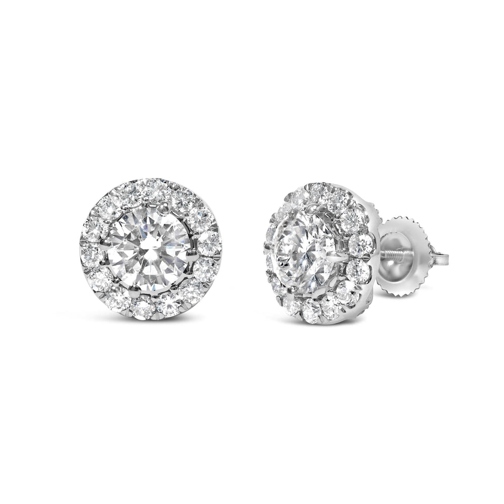 14K White Gold 3.0 Cttw Lab-Grown Diamond Hidden Halo Stud Earrings