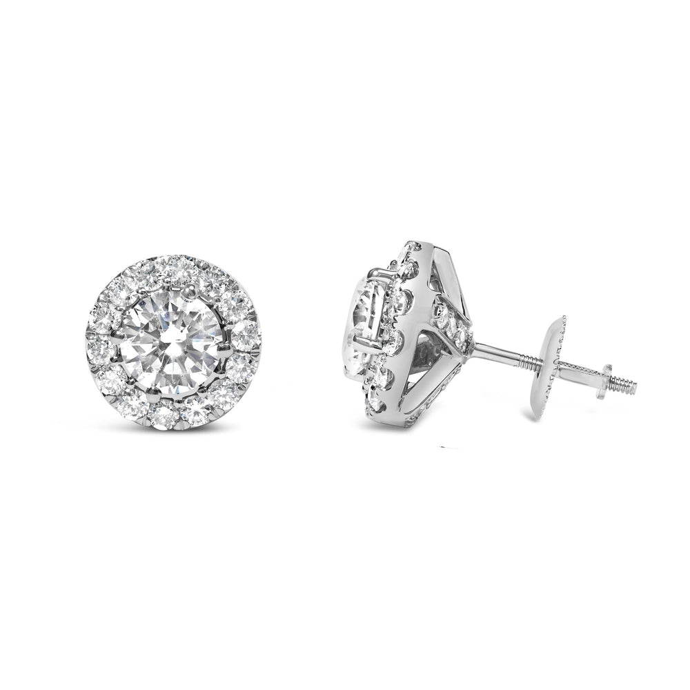 14K White Gold 3.0 Cttw Lab-Grown Diamond Hidden Halo Stud Earrings