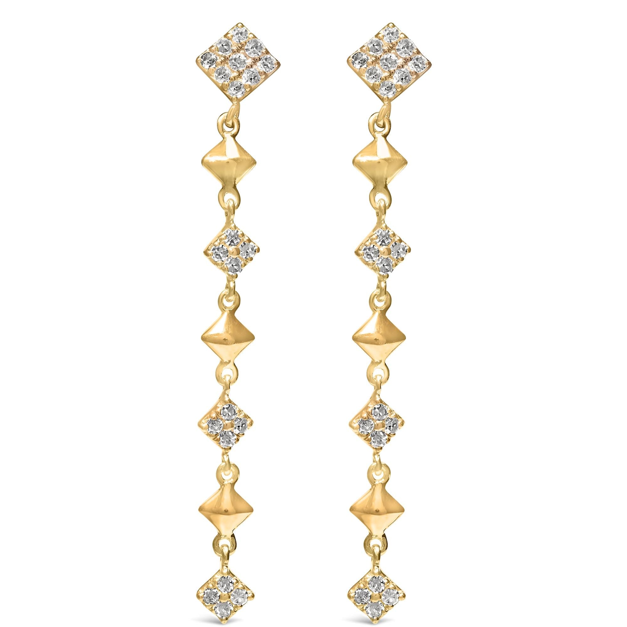 10K Yellow Gold Plated .925 Sterling Silver 1 5/8 Cttw Diamond Linear Geometric Drop and Dangle Earrings (H-I Color, I1-I2 Clarity)