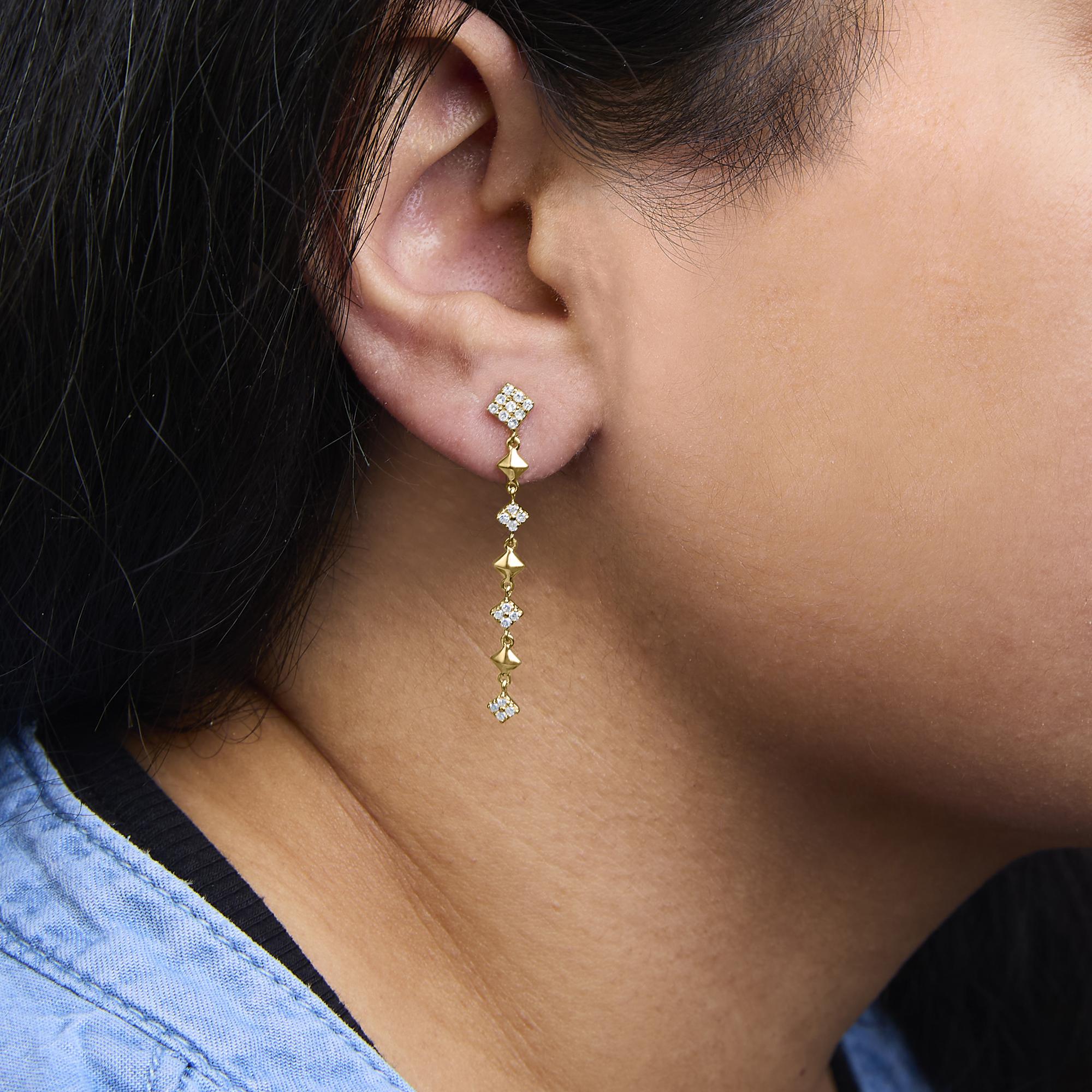 10K Yellow Gold Plated .925 Sterling Silver 1 5/8 Cttw Diamond Linear Geometric Drop and Dangle Earrings (H-I Color, I1-I2 Clarity)