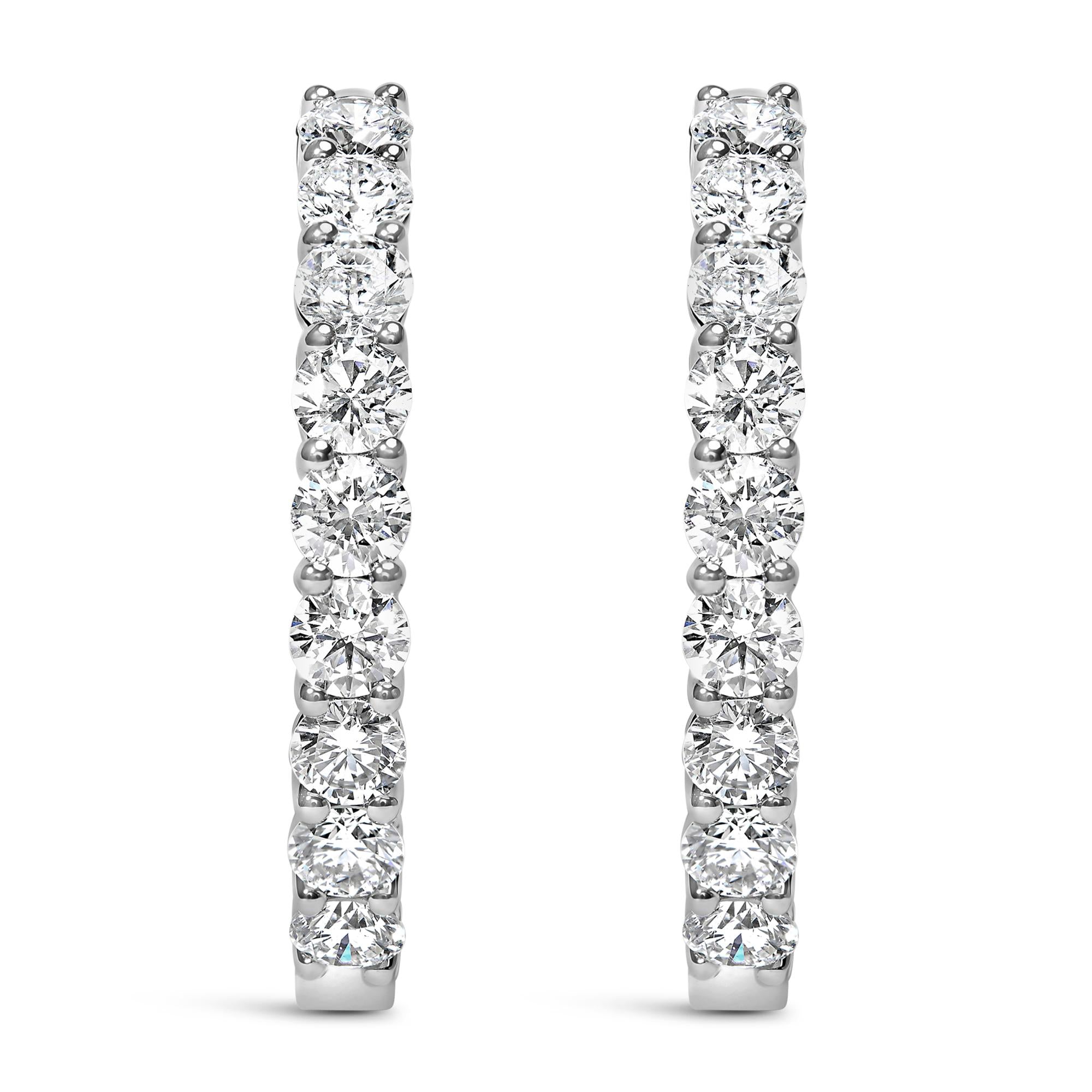14K White Gold 3.00 Cttw Inside Out Lab Grown Diamond Hoop Earrings
