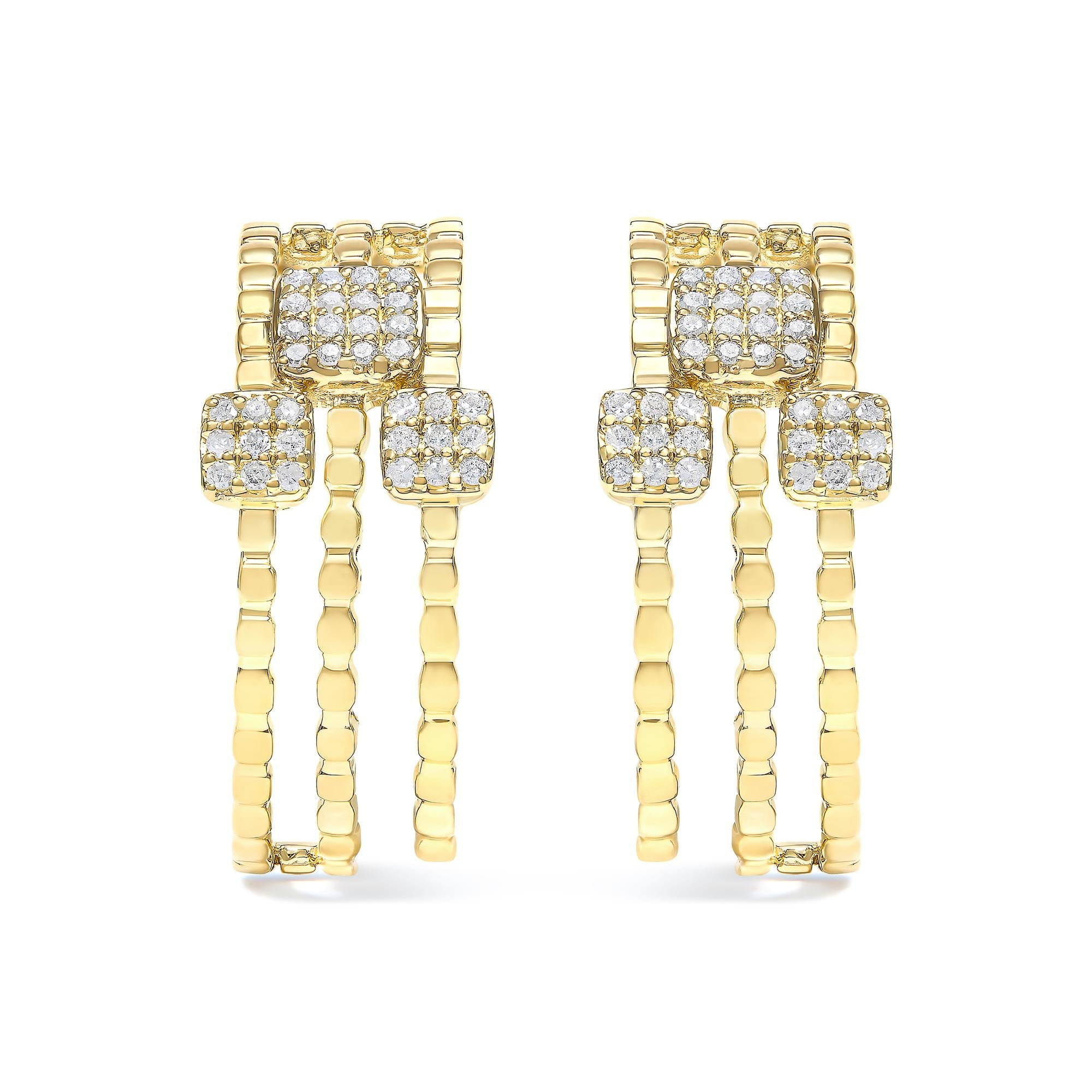 14K Yellow Gold Plated .925 Sterling Silver 1/4 Cttw Diamond Multi-Dimensional Link Dangle Stud Earrings (H-I Color, I1-I2 Clarity)
