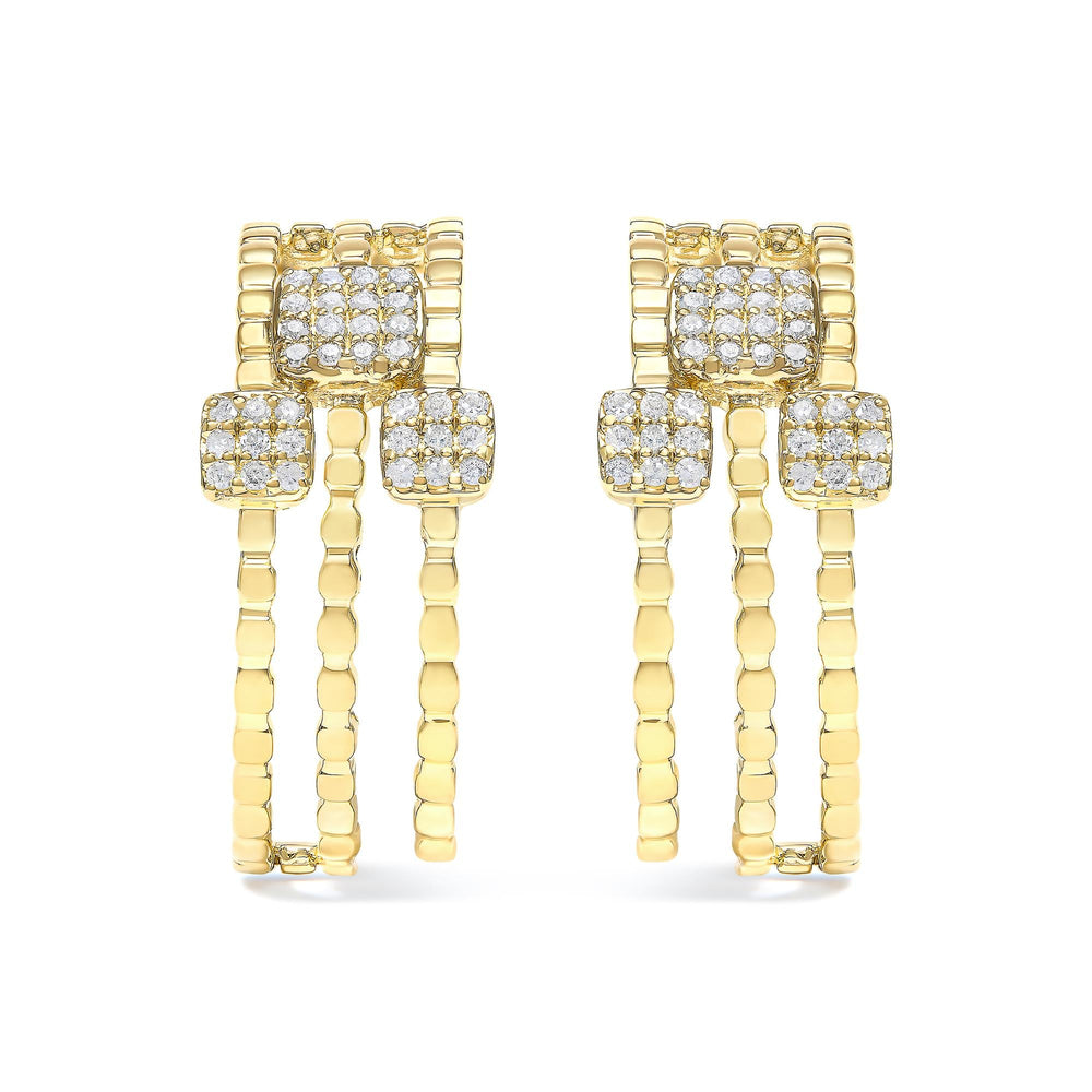 14K Yellow Gold Plated .925 Sterling Silver 1/4 Cttw Diamond Multi-Dimensional Link Dangle Stud Earrings (H-I Color, I1-I2 Clarity)