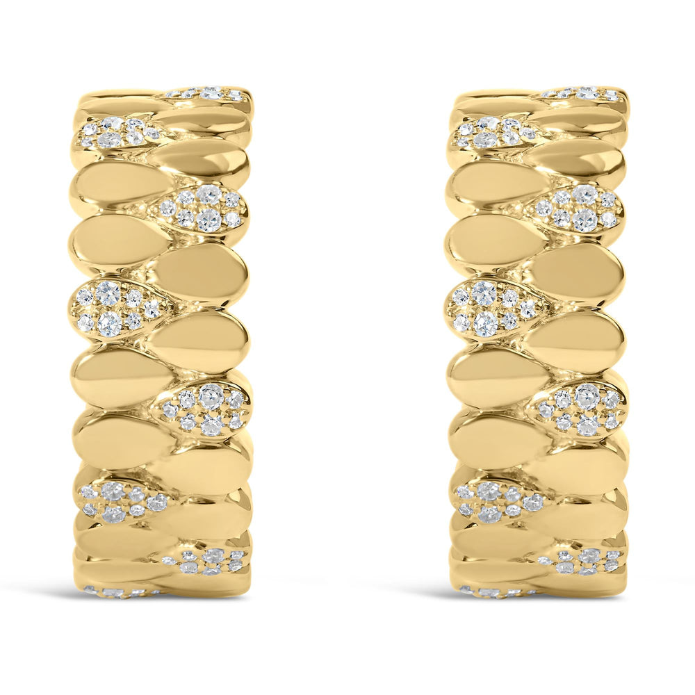 14K Yellow Gold Plated .925 Sterling Silver 3/8 Cttw Diamond Pave Pear Link J Hoop Earrings (H-I Color, I1-I2 Clarity)