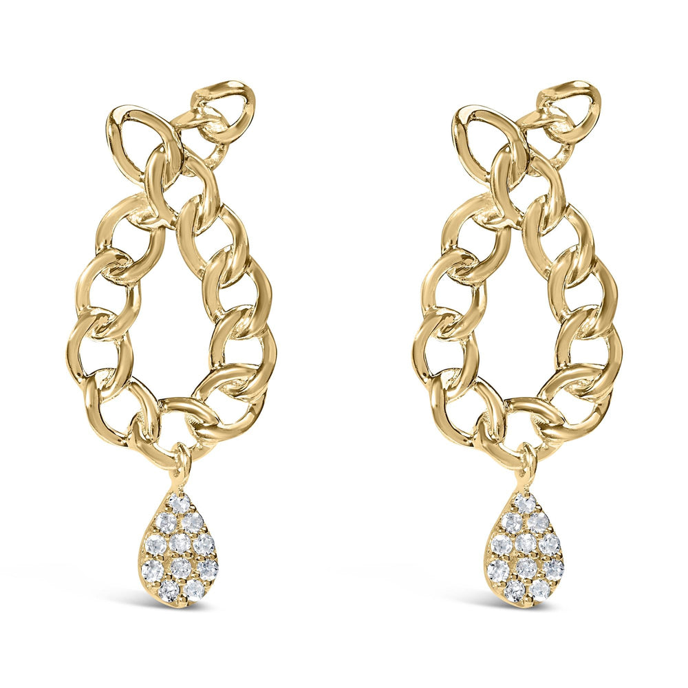 14K Yellow Gold Plated .925 Sterling Silver 1/10 Cttw Diamond Chain Link Teardrop Dangle Earrings (H-I Color, I1-I2 Clarity)