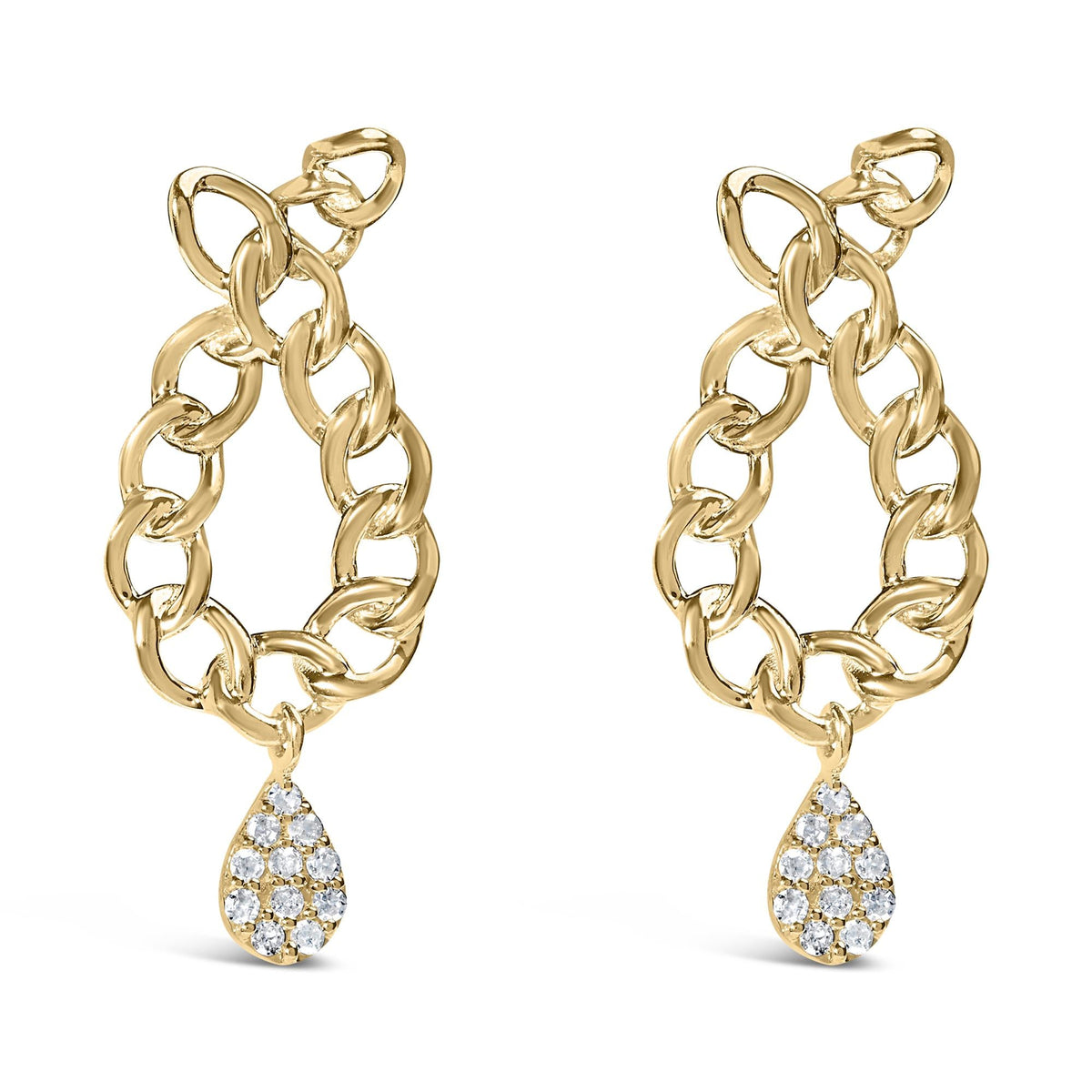 14K Yellow Gold Plated .925 Sterling Silver 1/10 Cttw Diamond Chain Link Teardrop Dangle Earrings (H-I Color, I1-I2 Clarity)