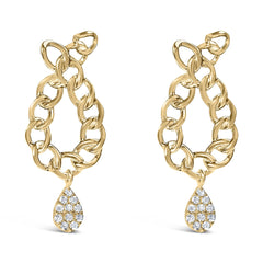 14K Yellow Gold Plated .925 Sterling Silver 1/10 Cttw Diamond Chain Link Teardrop Dangle Earrings (H-I Color, I1-I2 Clarity)
