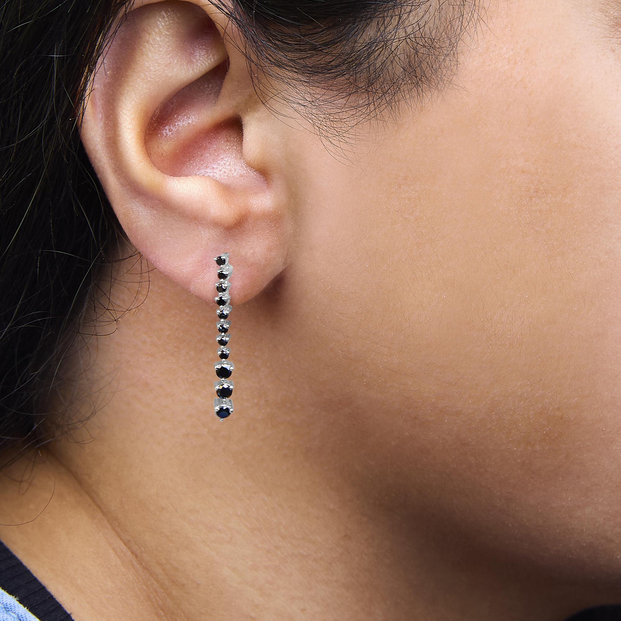 .925 Sterling Silver 1.0 Cttw Black Diamond Arrow Style Graduating Drop Dangle Stud Earrings (Black Color, I2-I3 Clarity)