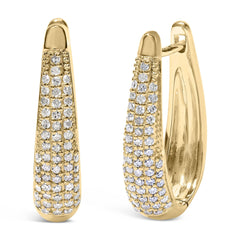 14K Yellow Gold Plated .925 Sterling Silver 3/8 Cttw Pave Set Diamond Hoop Earrings (H-I Color, I1-I2 Clarity)