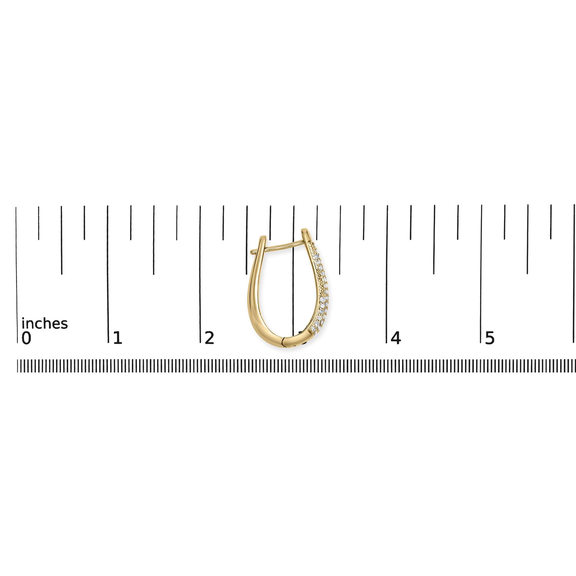 14K Yellow Gold Plated .925 Sterling Silver 3/8 Cttw Pave Set Diamond Hoop Earrings (H-I Color, I1-I2 Clarity)