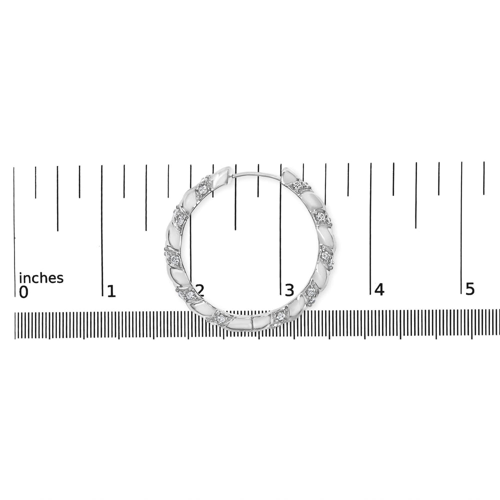 14K White Gold 1 1/5 Cttw Lab Grown Diamond Swirl Design 1" Inch Hoop Earrings (F-G Color, VS1-VS2 Clarity)