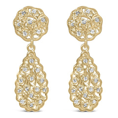 14K Yellow Gold Plated Sterling Silver 1/5 Cttw Diamond Teardrop Filigree Earrings (H-I Color, I1-I2 Clarity)