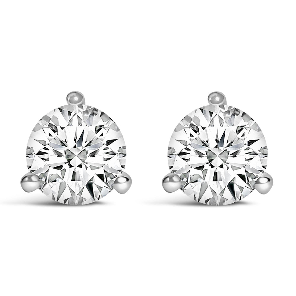 14K White Gold 3-Prong Martini Set Brilliant Round-Cut Solitaire Lab Grown Diamond Screwback Stud Earrings