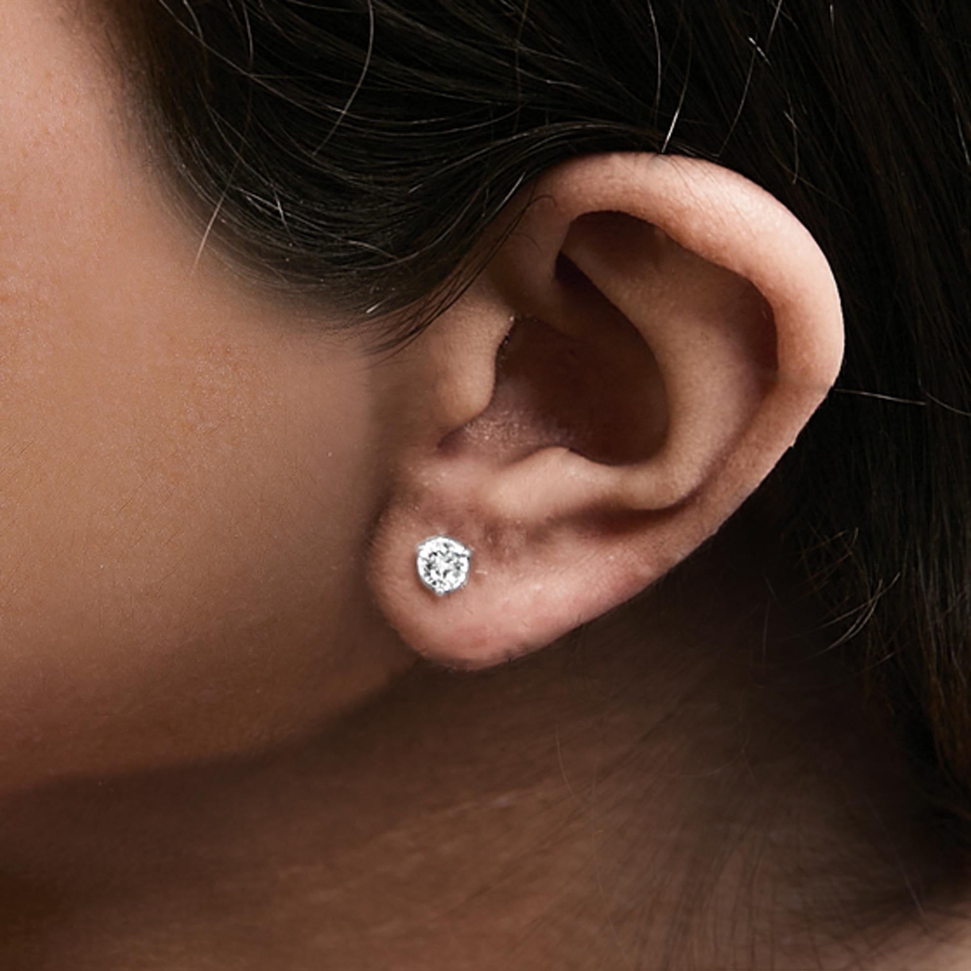 14K White Gold 3-Prong Martini Set Brilliant Round-Cut Solitaire Lab Grown Diamond Screwback Stud Earrings