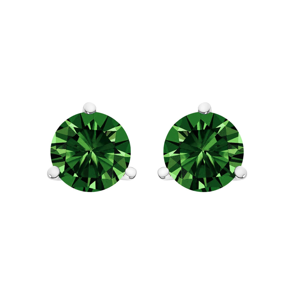 14K Gold 3-Prong Martini Set Lab Grown Green Diamond Solitaire Stud Earrings