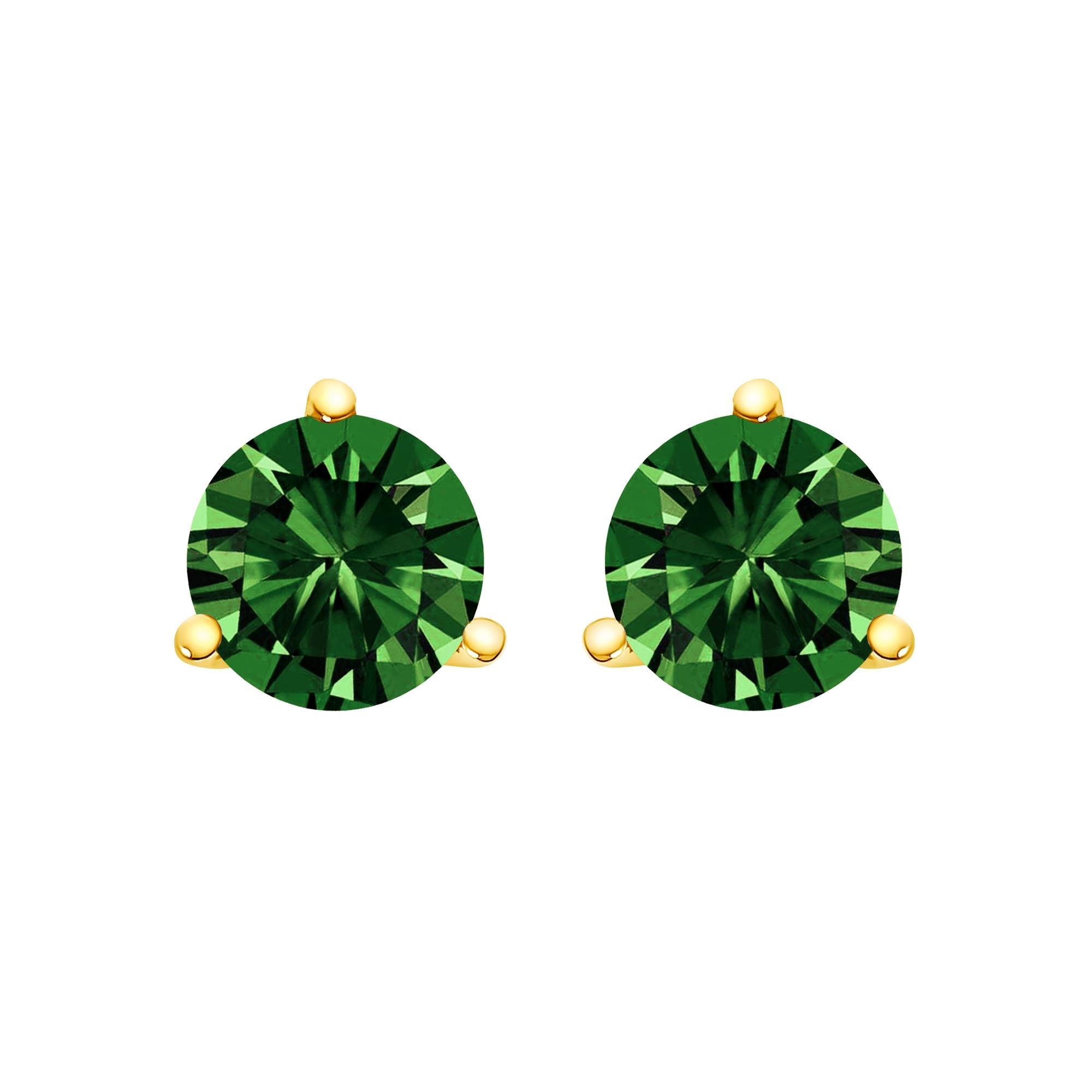 14K Gold 3-Prong Martini Set Lab Grown Green Diamond Solitaire Stud Earrings
