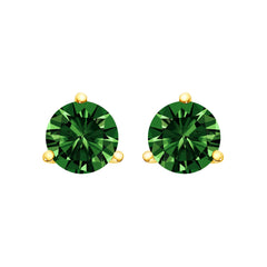 14K Gold 3-Prong Martini Set Lab Grown Green Diamond Solitaire Stud Earrings