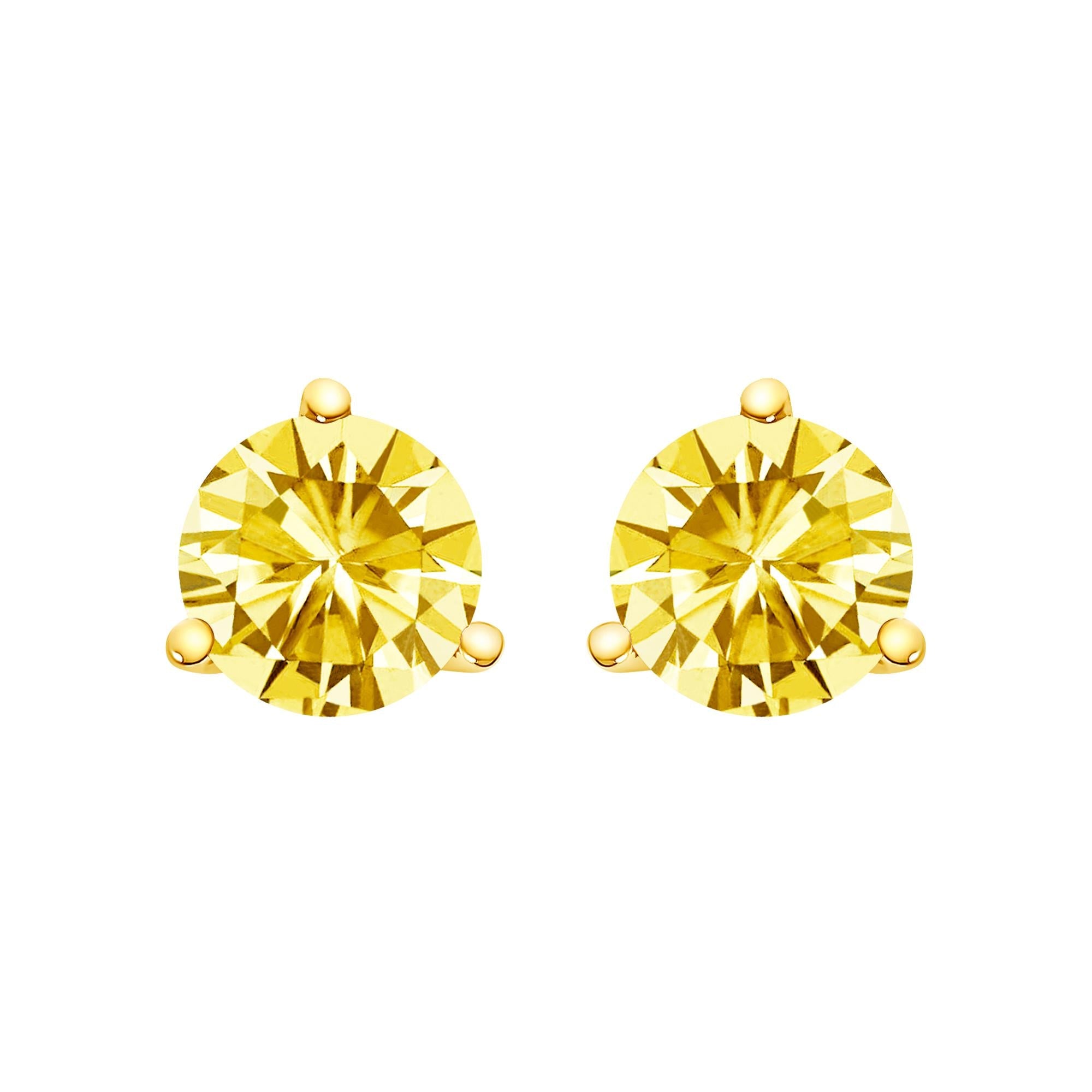 14K Gold 3-Prong Martini Set Yellow Lab Grown Diamond Solitaire Stud Earrings