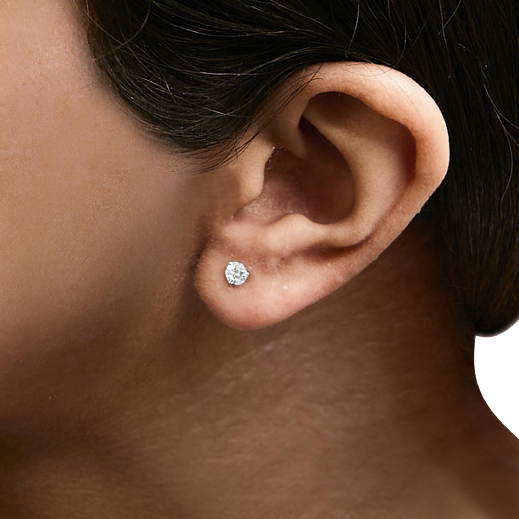 14K White Gold 3-Prong Martini Set Brilliant Round-Cut Solitaire Lab Grown Diamond Screwback Stud Earrings
