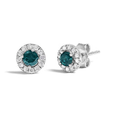 .925 Sterling Silver 1/2 Cttw Blue Diamond Halo Stud Earring