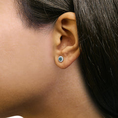 .925 Sterling Silver 1/2 Cttw Blue Diamond Halo Stud Earring